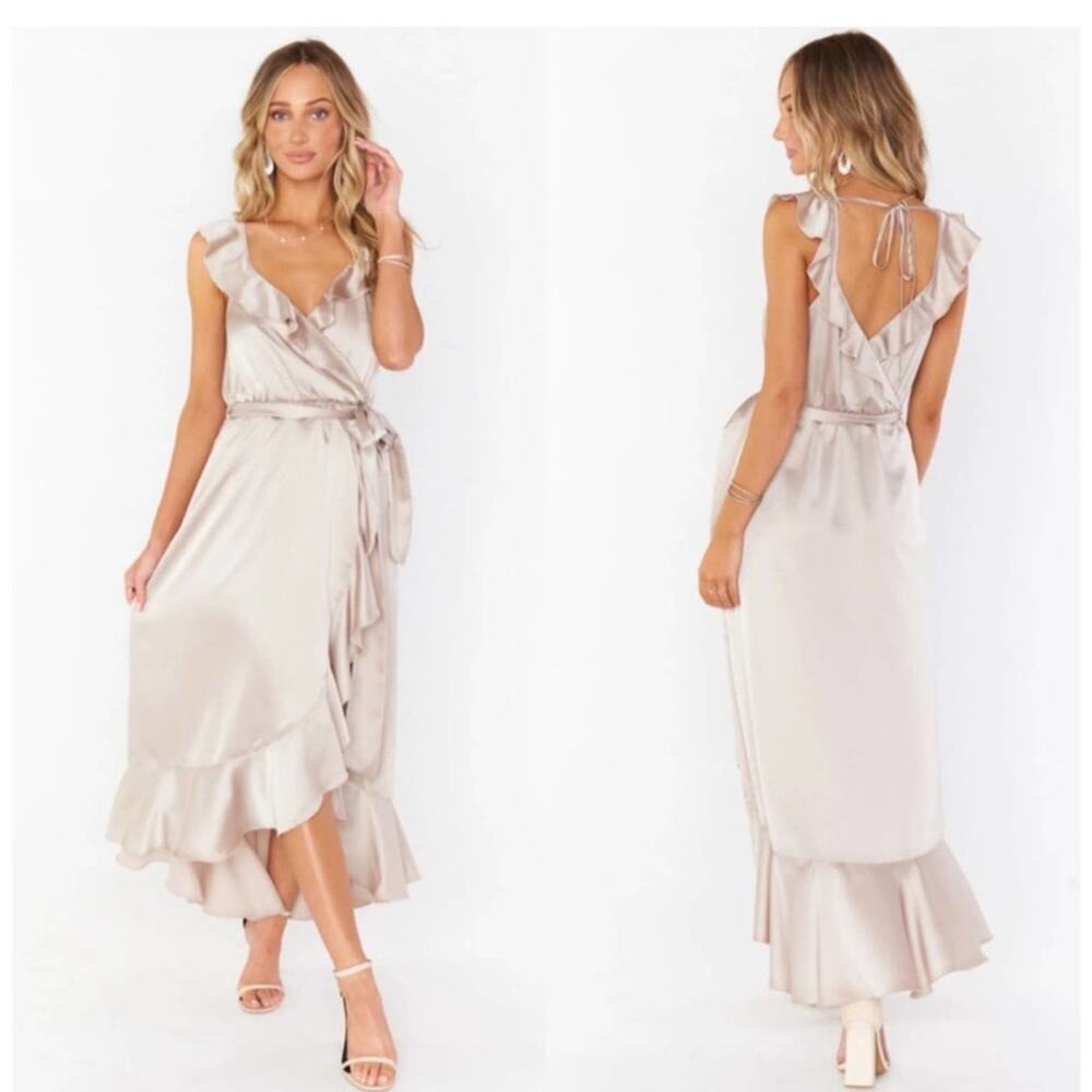 Show Me Your Mumu Samantha Silver Ruffle Layer Wrap Dress Size Extra Small NWT
